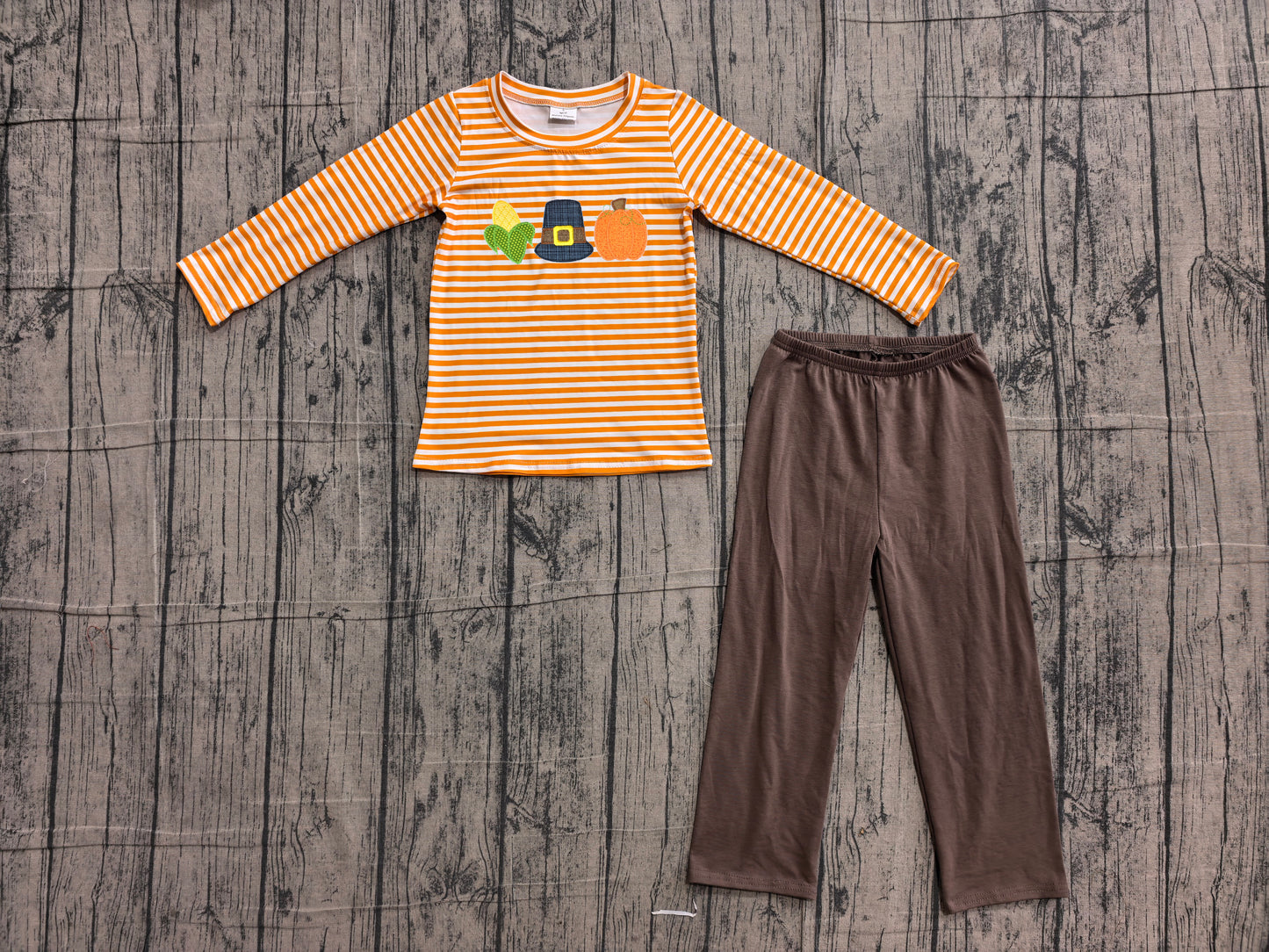 Boy long sleeve embroidery fall pumpkin matching pants boy spring fall outfit preorder