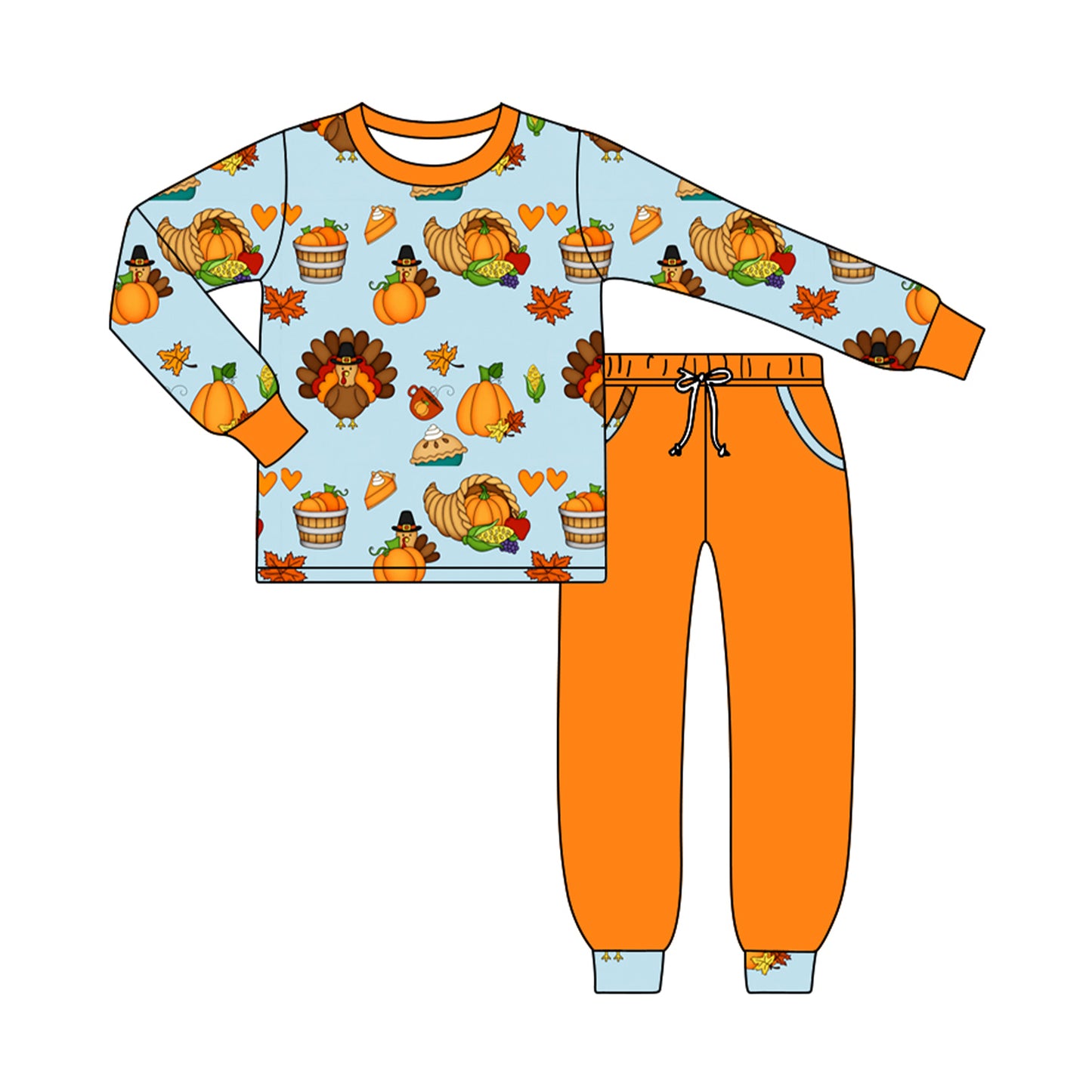 Thanksgiving turkey pumpkin long sleeve top matching legging boy outfit preorder