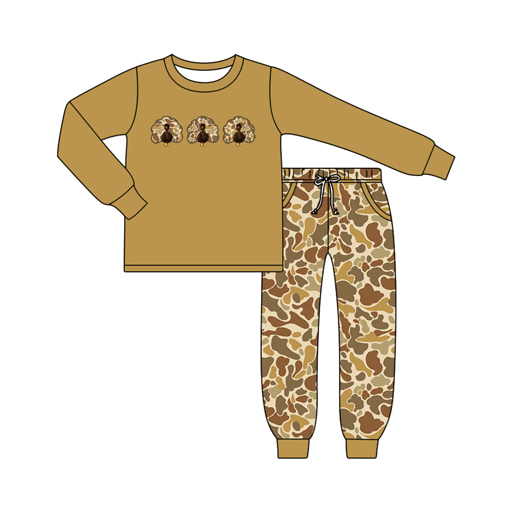 Thanksgiving camo turkey pumpkin long sleeve top matching legging boy outfit preorder