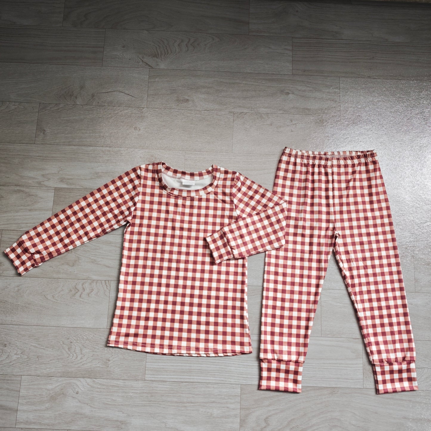 Plaid print long sleeve top matching pants boy outfit preorder