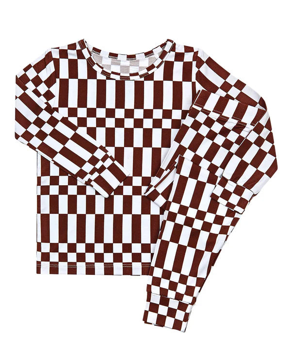 Plaid print long sleeve top matching pants boy outfit preorder