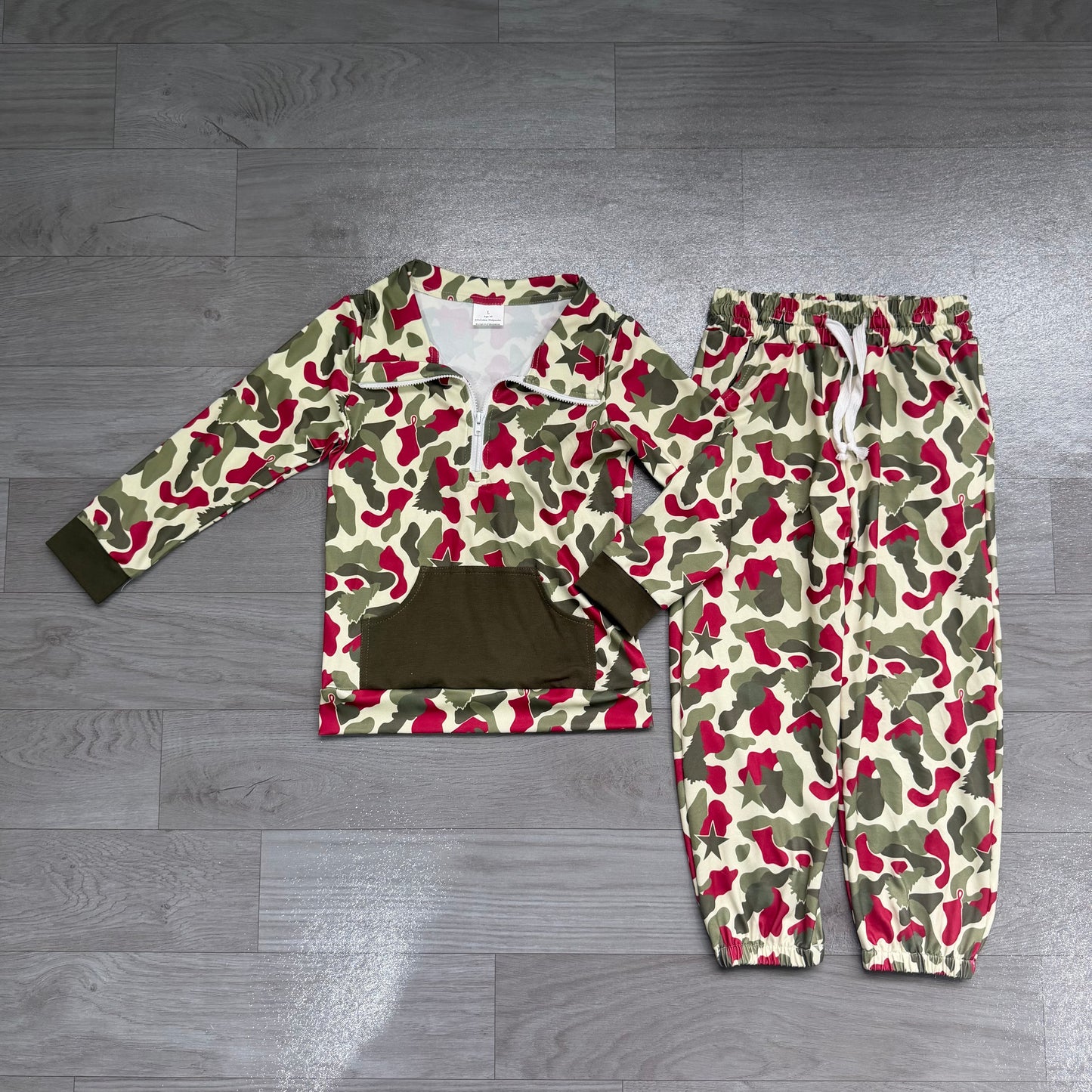 Christmas deer camo long sleeve pullover top matching pants boy outfit preorder