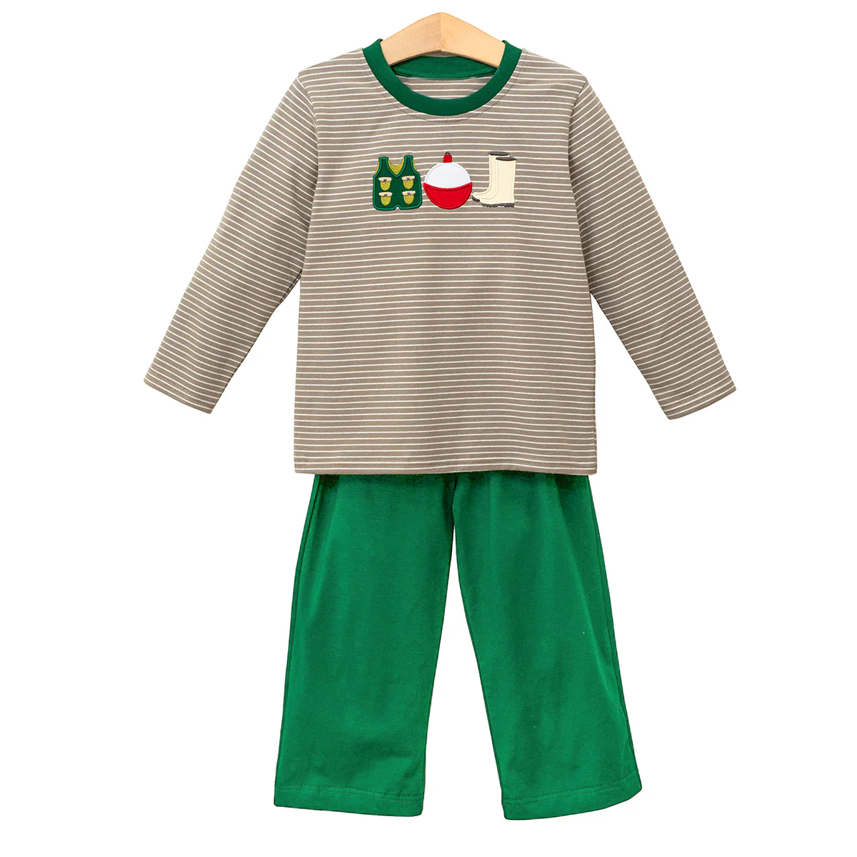 Fishing print long sleeve top matching pants boy outfit preorder