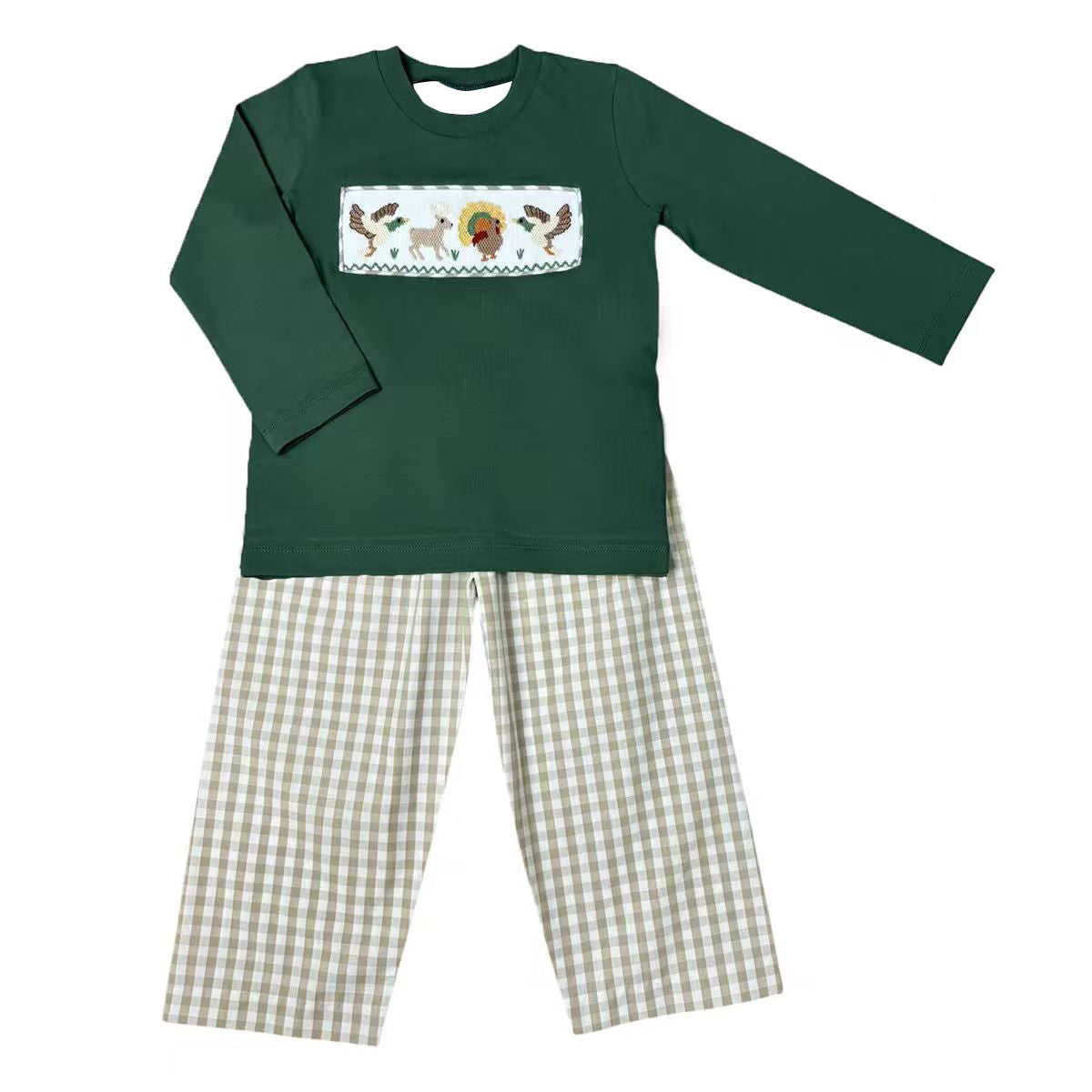 Turkey duck dog print long sleeve top matching pants boy outfit preorder