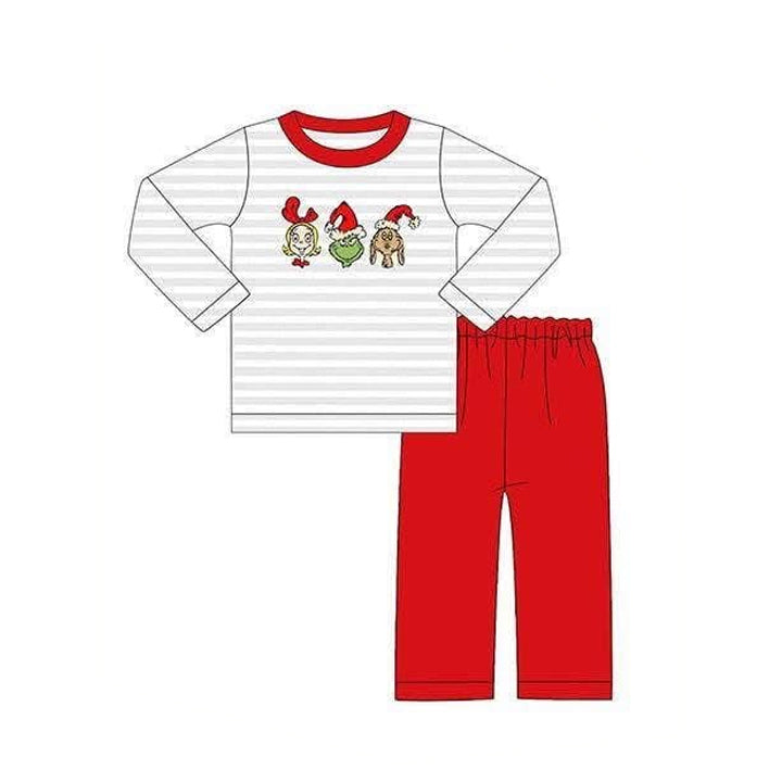 Christmas green face long sleeve top matching pants boy outfit preorder