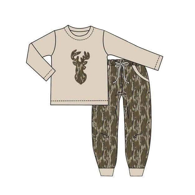Deer camo print long sleeve top matching pants boy outfit preorder