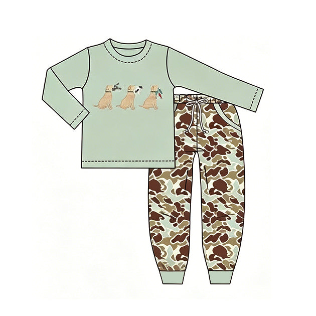 Dog duck print long sleeve top matching pants boy outfit preorder