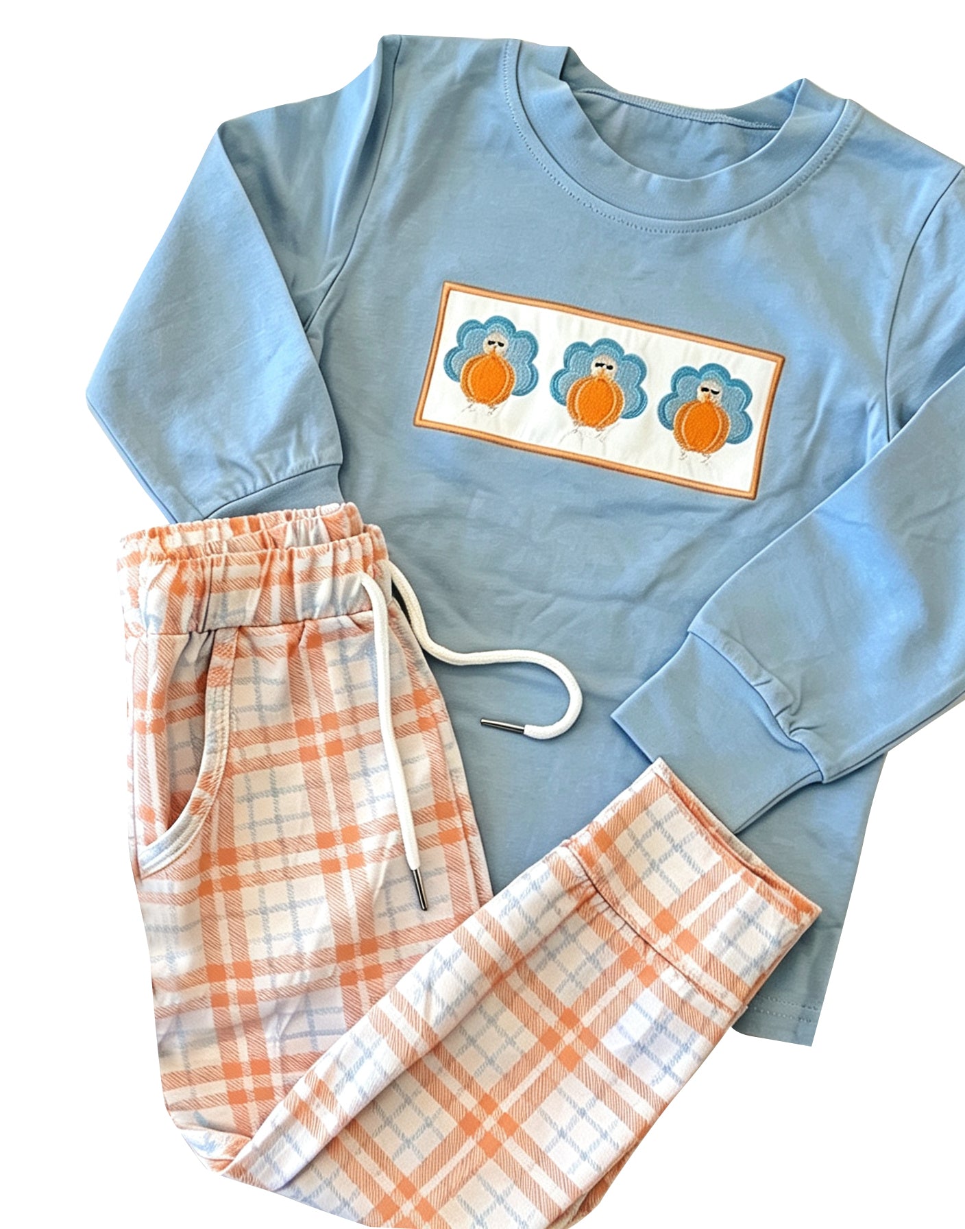 Thanksgiving turkey print long sleeve top matching pants boy outfit preorder
