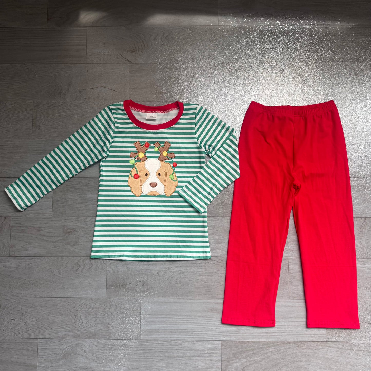 Boy long sleeve embroidery Christmas top matching pants fall outfit preorder