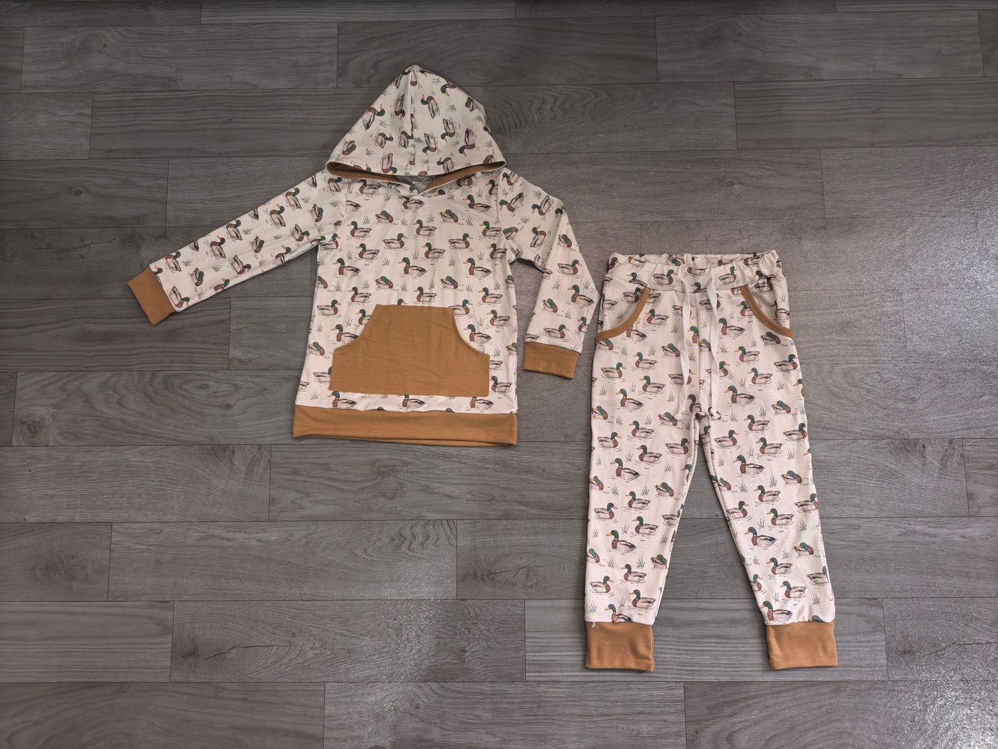 Mallard duck print boys long sleeve hoodie set outfit preorder