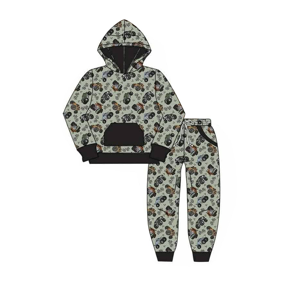 Racing car print boys long sleeve hoodie set outfit preorder