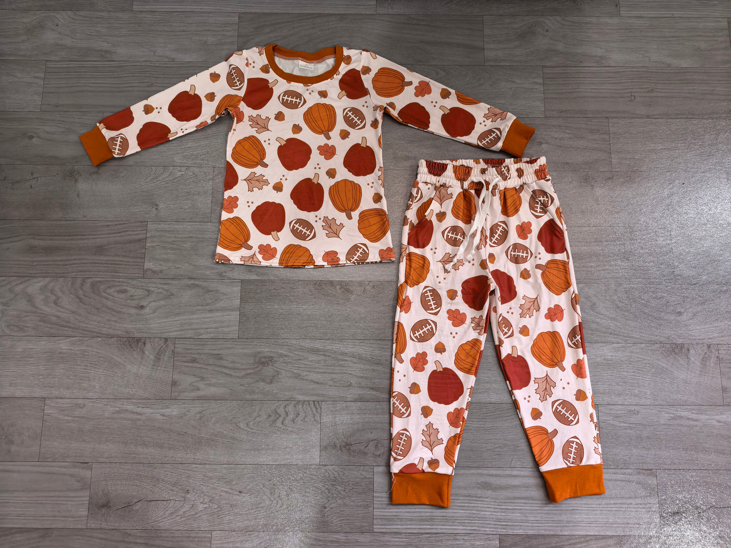 Fall pumpkin boys long sleeve pajama set outfit preorder