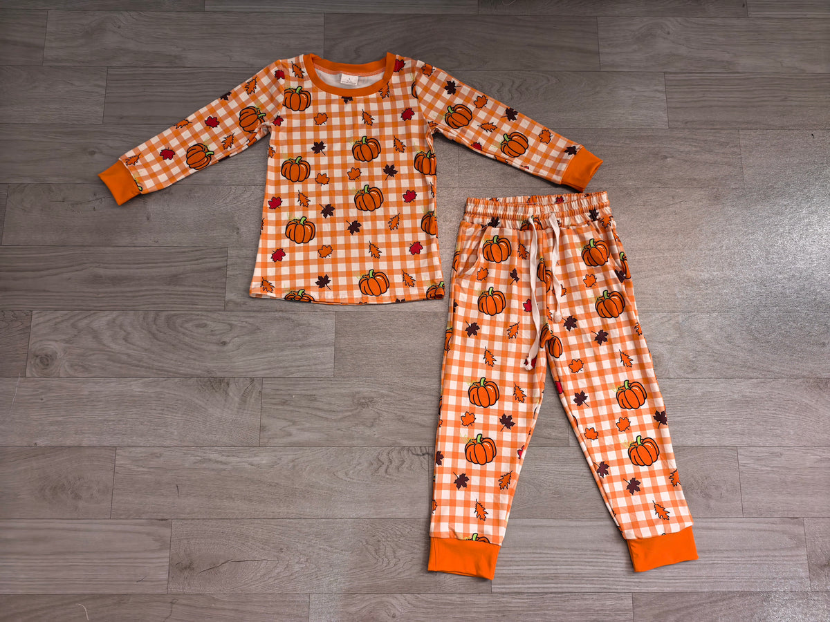 Fall pumpkin boys long sleeve pajama set outfit preorder