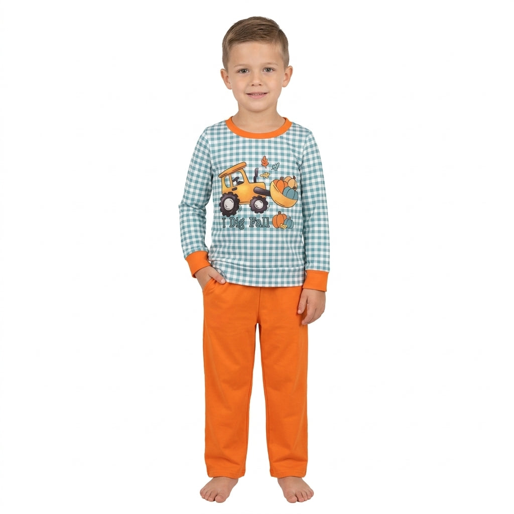 Fall Pumpkin truck boys long sleeve pajama set outfit
