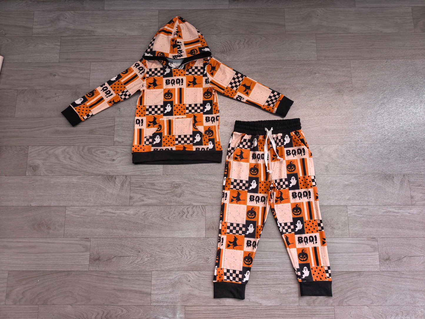 Halloween boo ghost print boys long sleeve hoodie set outfit preorder