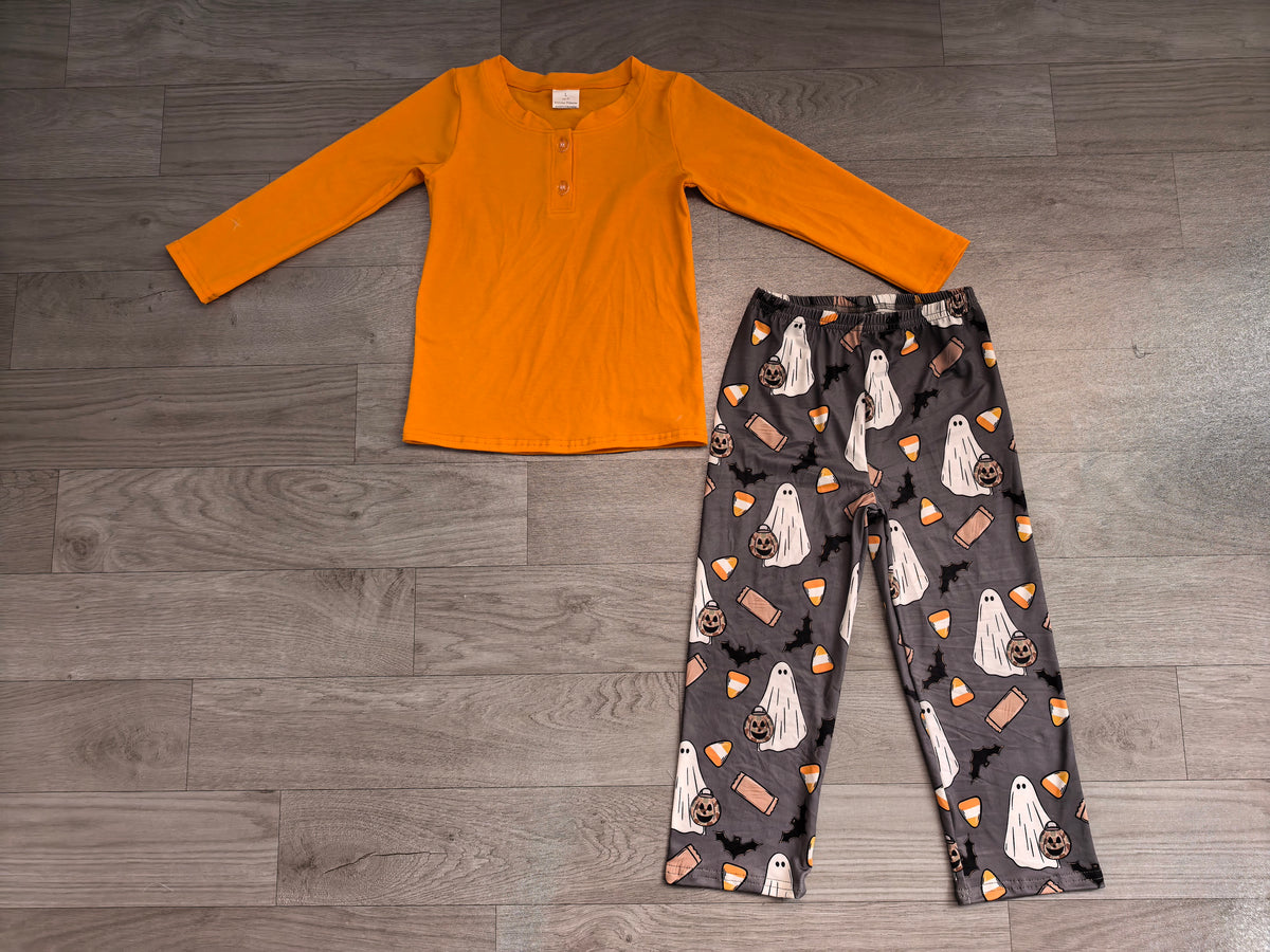 Halloween ghost print boys long sleeve outfit preorder