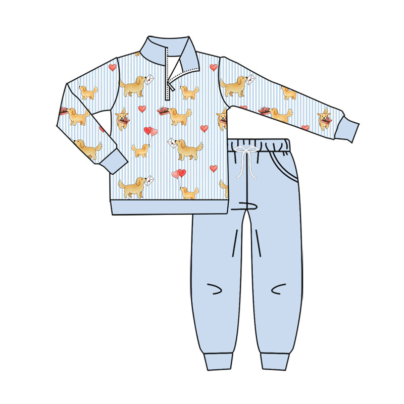 Valentines heart dog print boys long sleeve outfit preorder