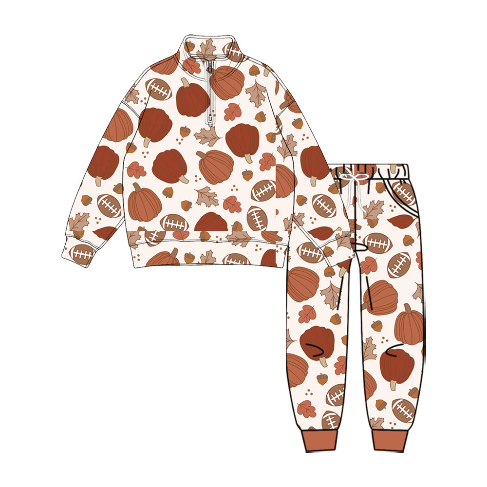 Pumpkin football long sleeve top matching pants boy fall winter outfit preorder