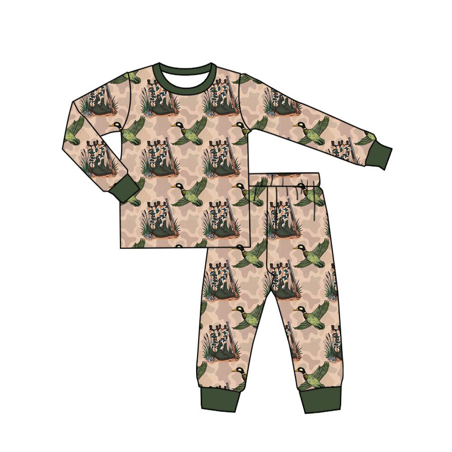 Duck print long sleeve top matching pants boy fall winter outfit preorder
