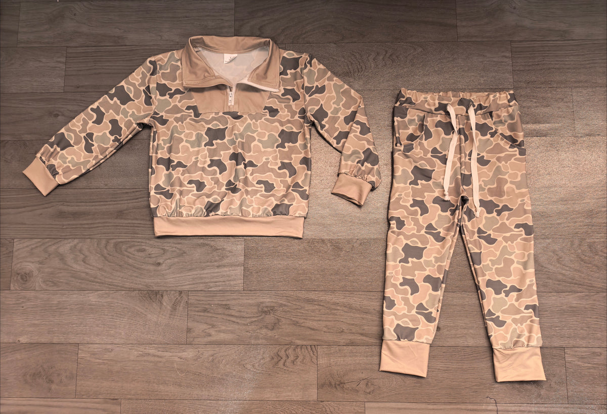 Long sleeve camo pullover top matching pants fall winter boys outfit preorder