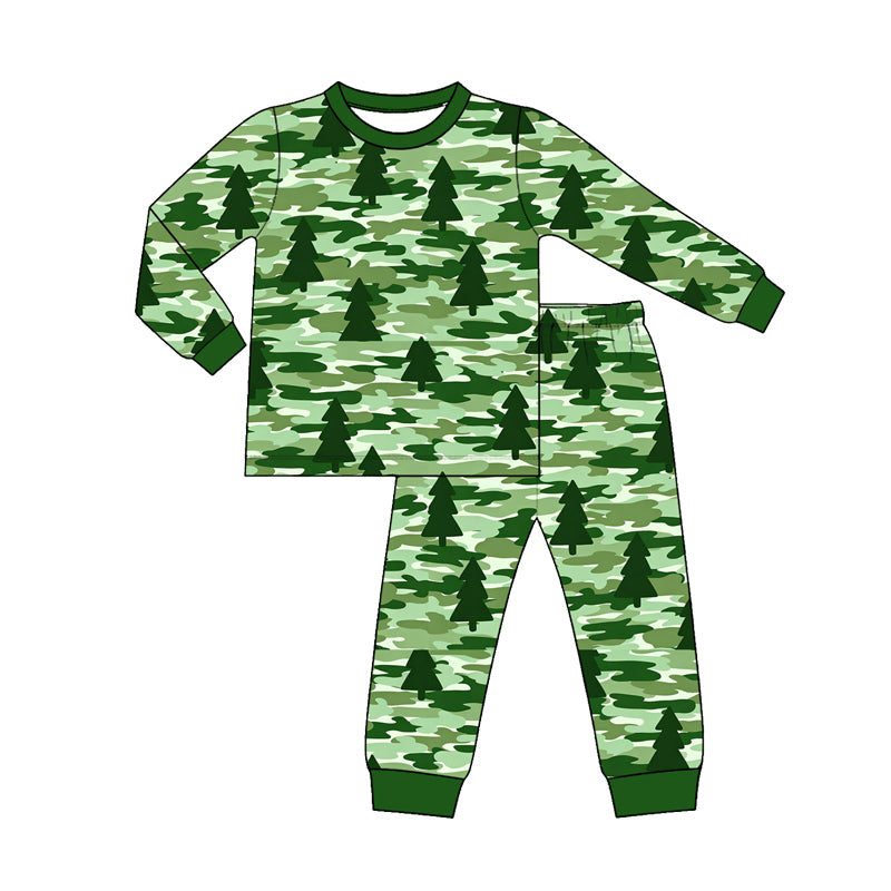Long sleeve Christmas tree camo top matching pants boy outfit preorder