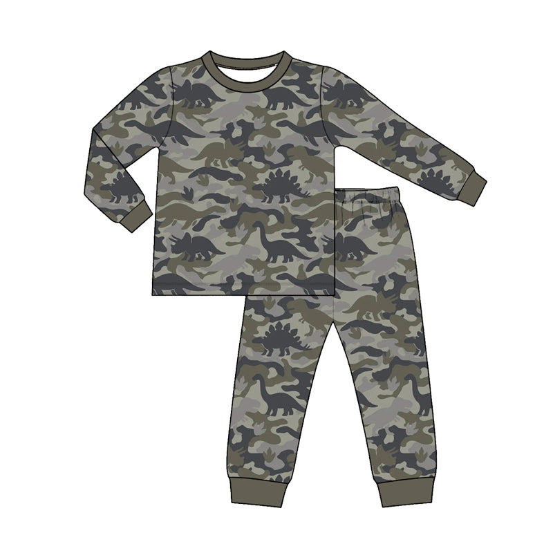 Long sleeve camo dinosaur top matching pants boy outfit preorder