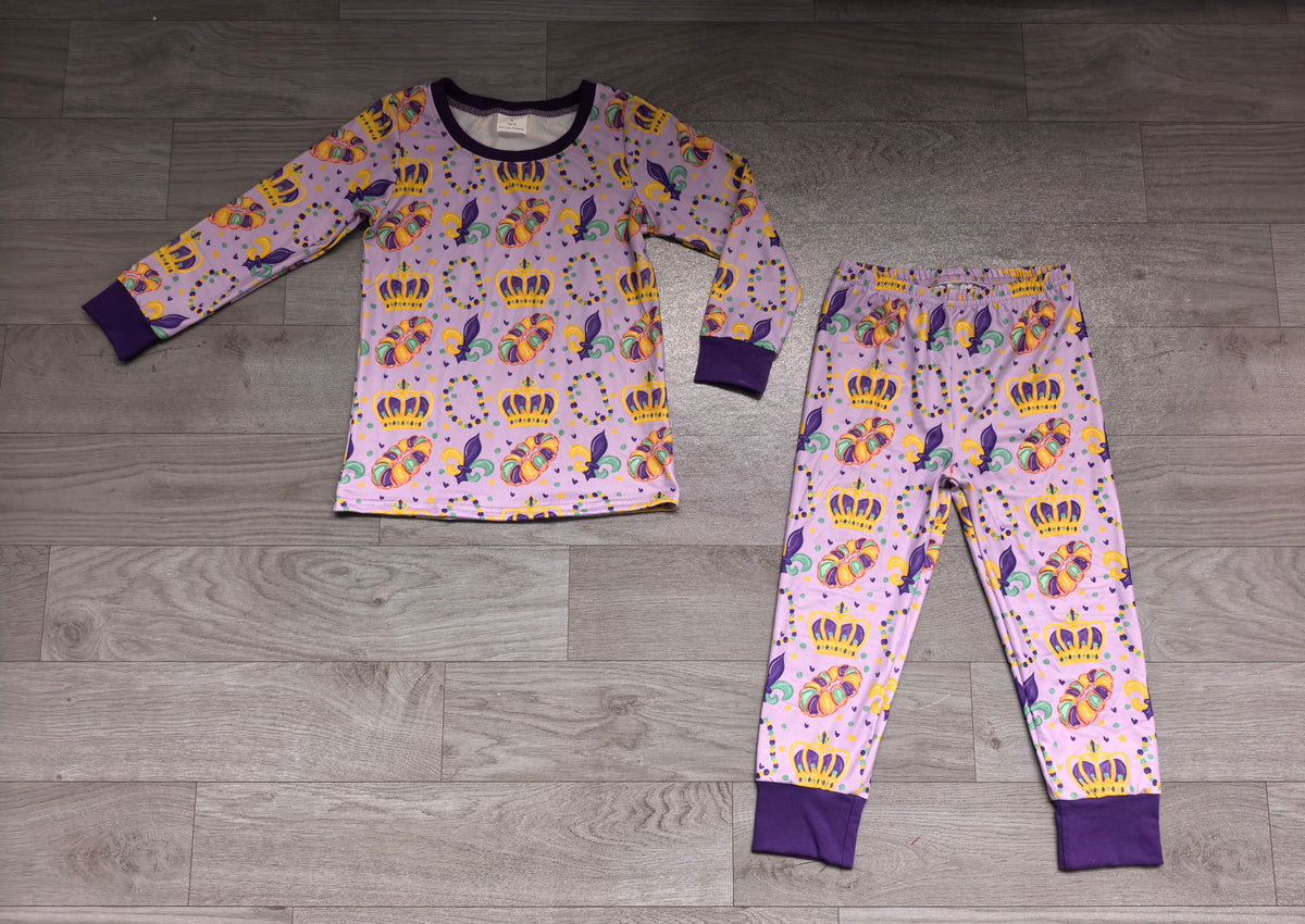 Long sleeve Mardi Gras top matching pants girls pajama set preorder