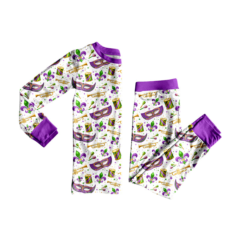 Long sleeve Mardi Gras top matching pants boys pajama set preorder
