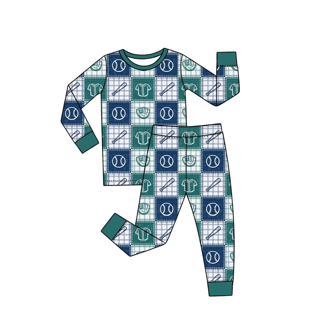 Baseball print boys long sleeve top pants set outfit preorder