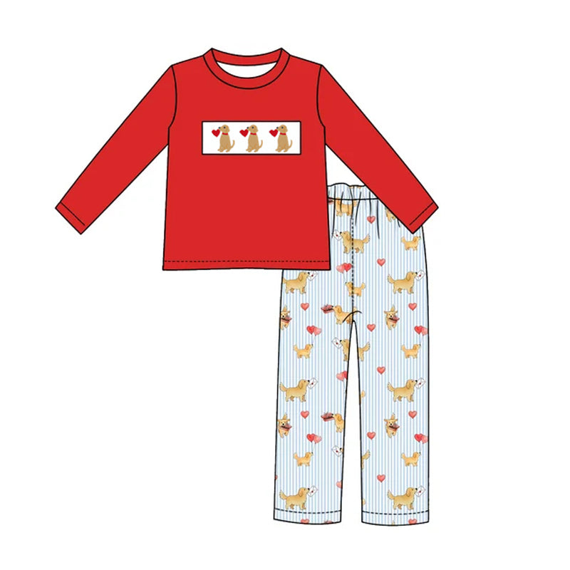 Valentines day heart print boy long sleeve top pants outfit preorder