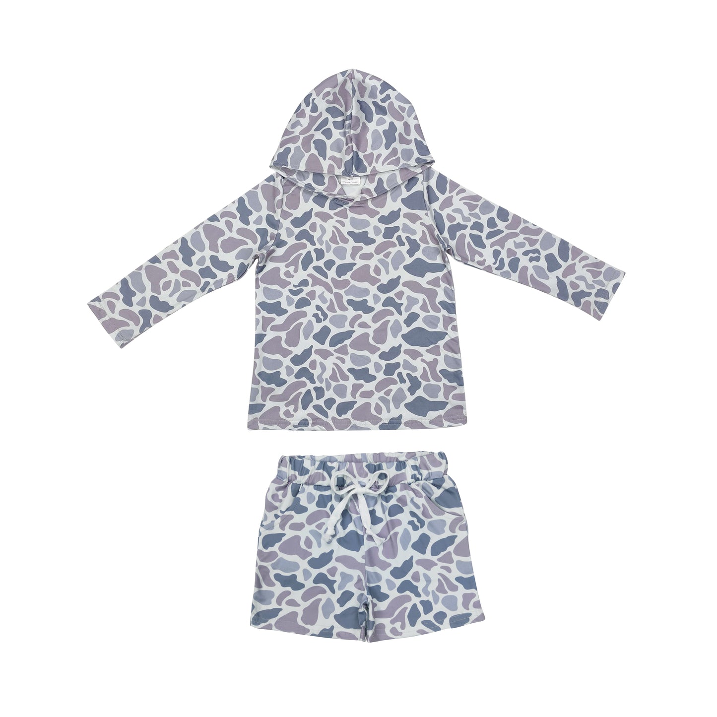 Light grey camo hoodie top matching shorts boy summer outfit
