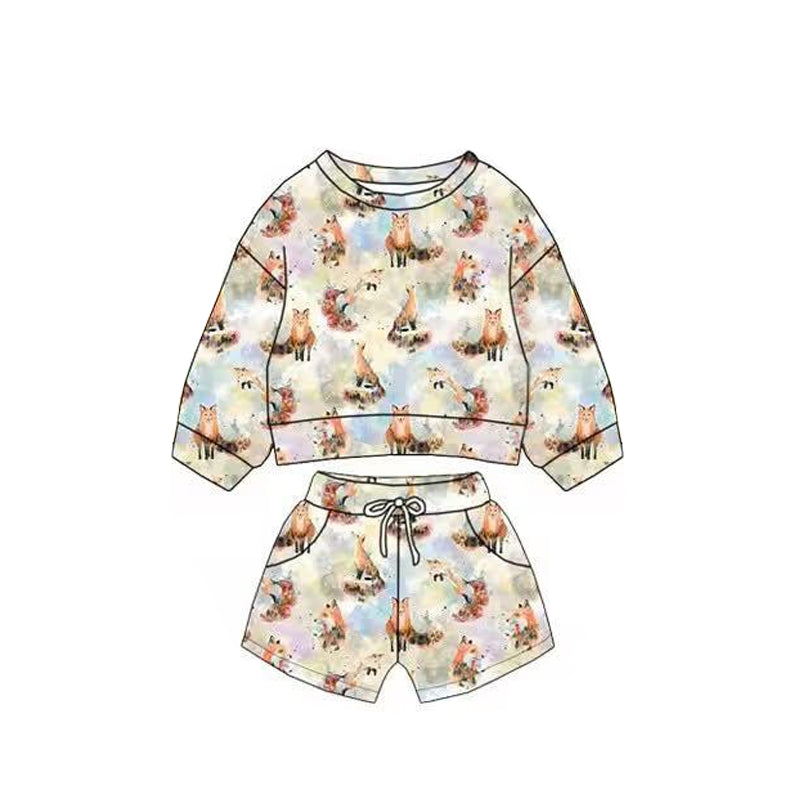 Fox print long sleeve top matching shorts baby boy clothes preorder