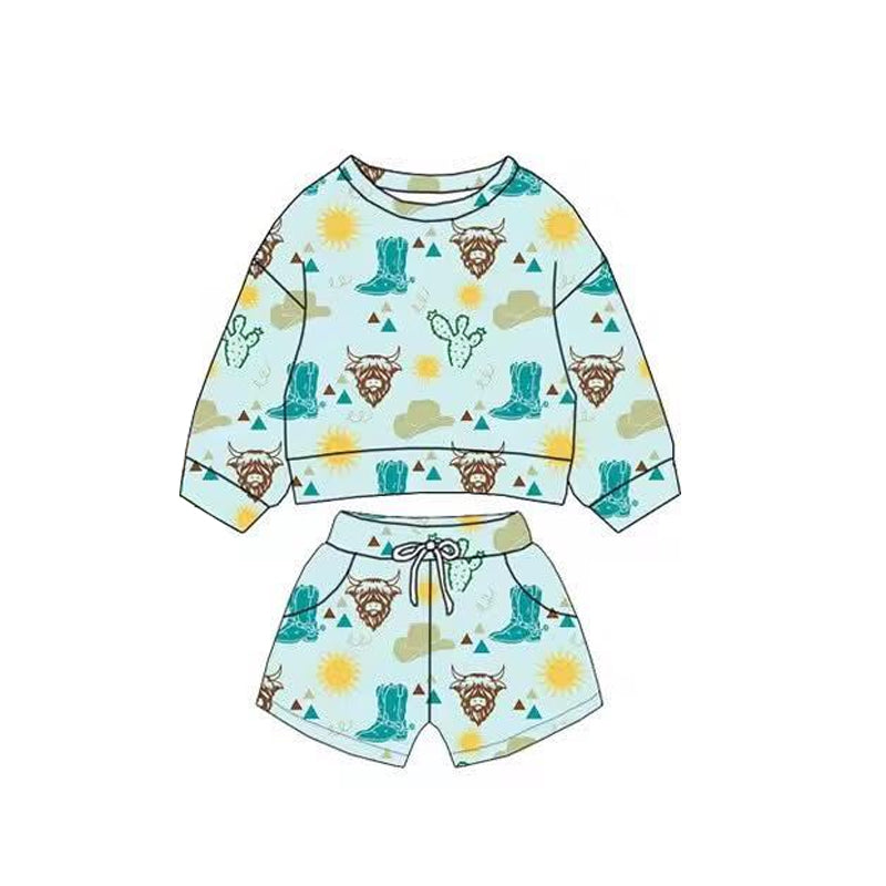 Cow print long sleeve top matching shorts baby boy clothes preorder