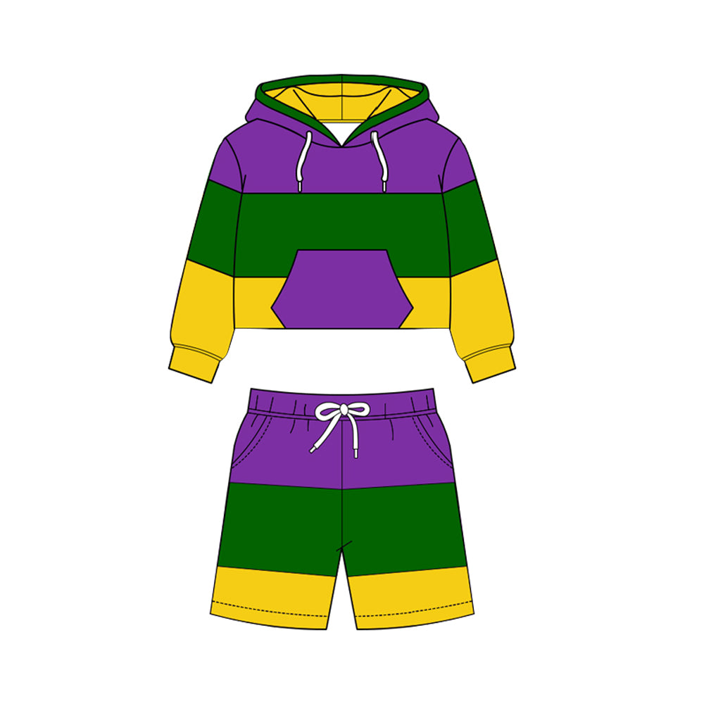 Mardi Gras hoodie top matching shorts boys yoga outfit preorder