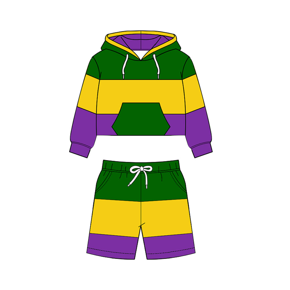 Mardi Gras hoodie top matching shorts boys yoga outfit preorder