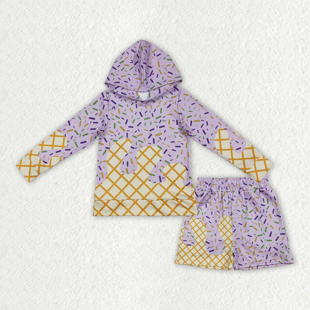 Lavender sprinkle hoodie top matching shorts girls outfit