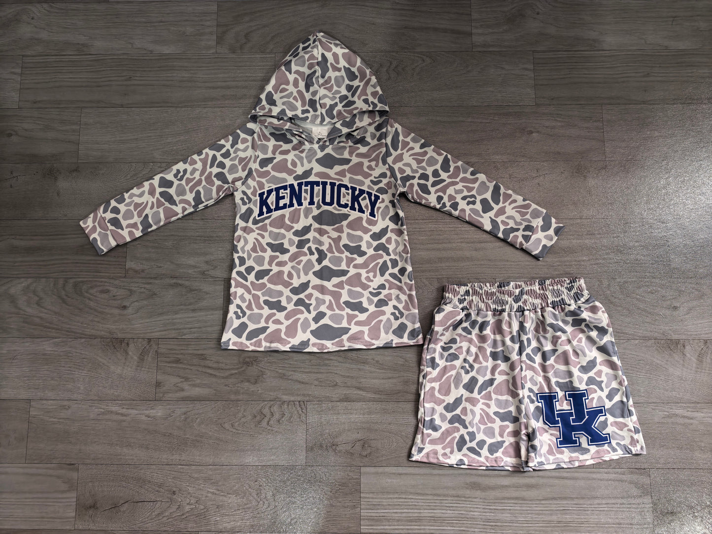 Boys long sleeve kentucky camo hoodie top matching shorts outfit preorder