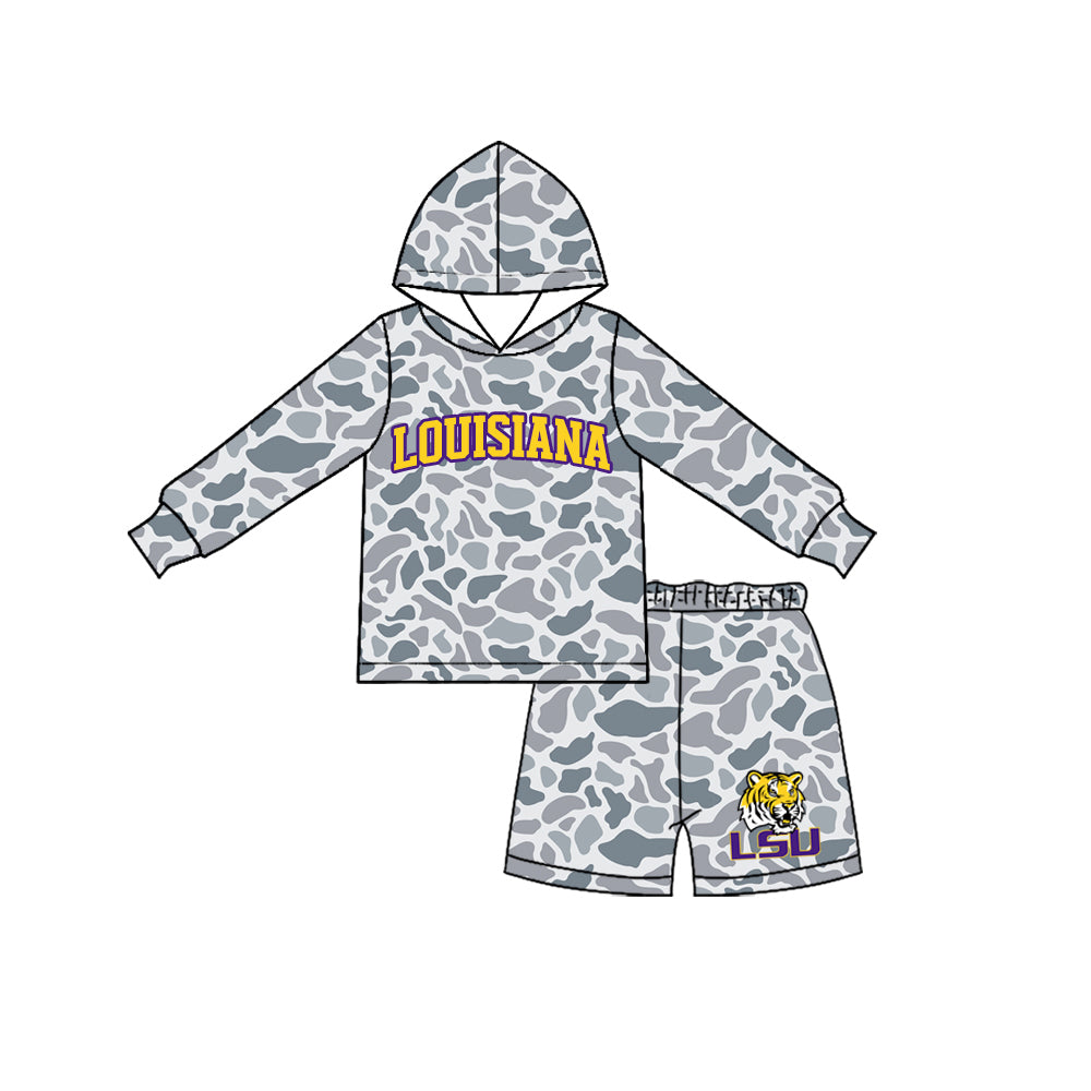 Boys long sleeve louisiana camo hoodie top matching shorts outfit preorder