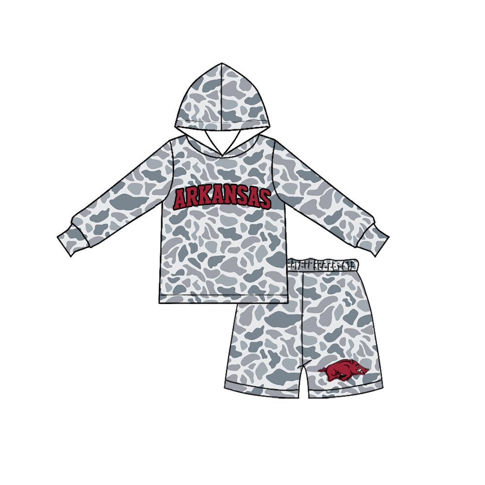 Boys long sleeve arkansas camo hoodie top matching shorts outfit preorder
