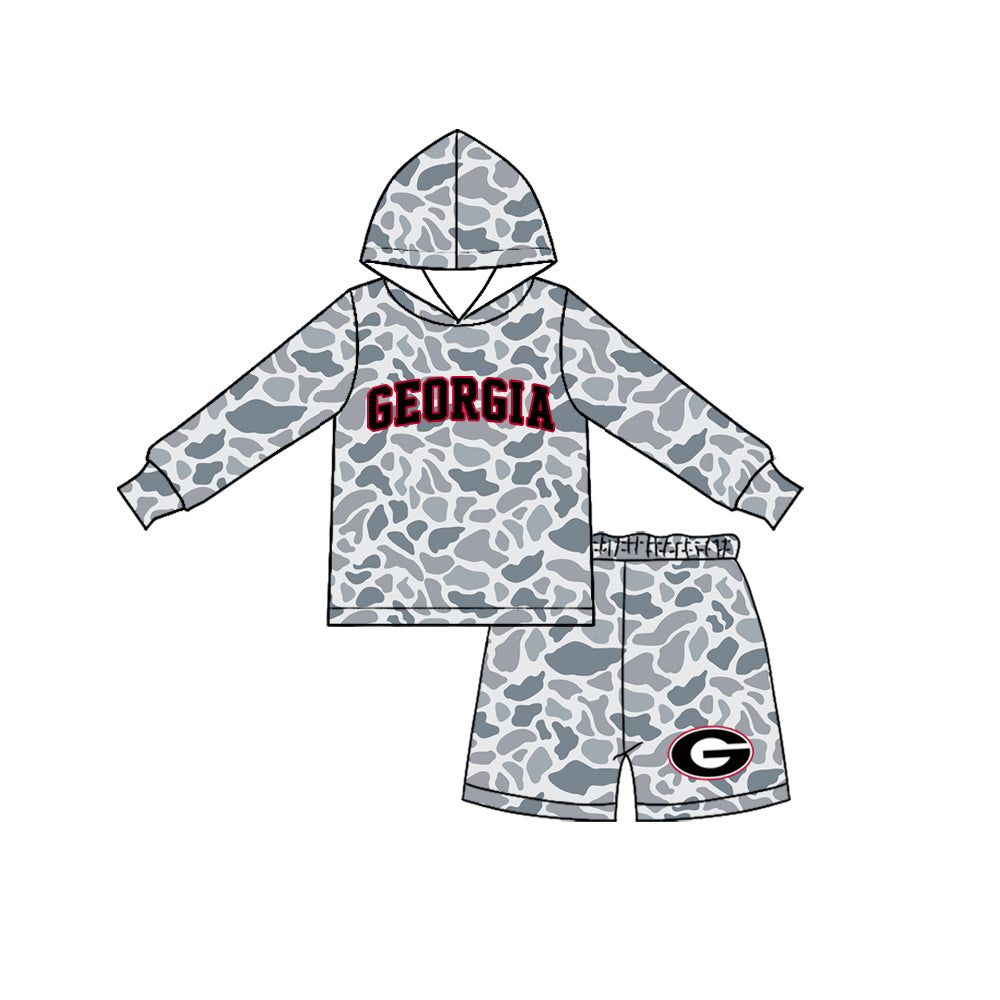 Boys long sleeve georgia camo hoodie top matching shorts outfit preorder