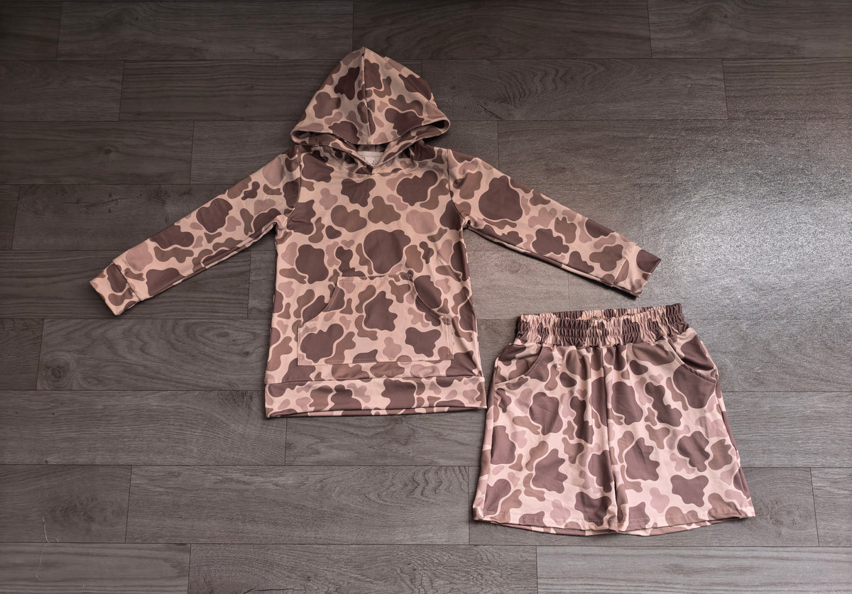 Camo long sleeve hoodie top matching shorts boy outfit preorder