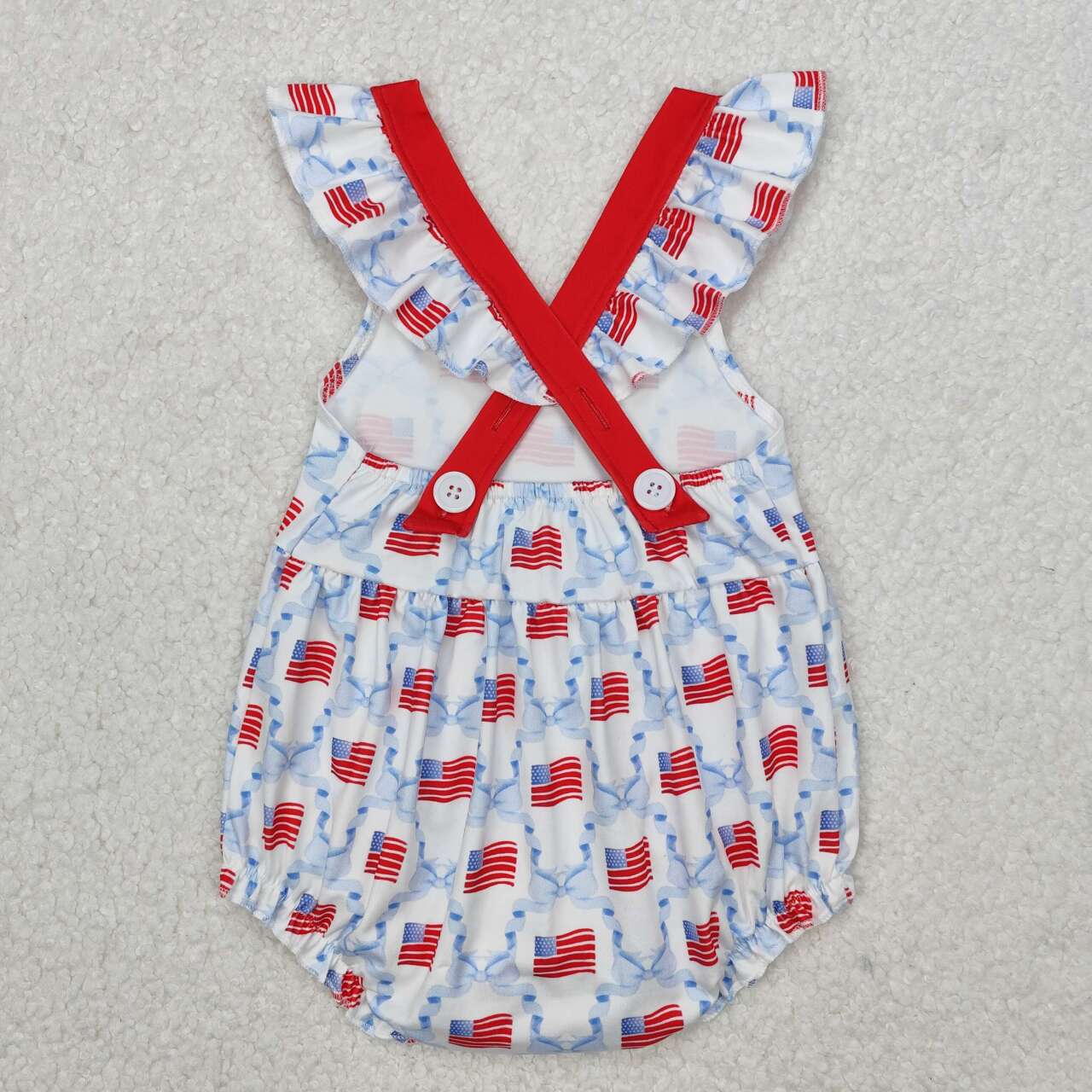 Toddle girl American flag blue bow romper