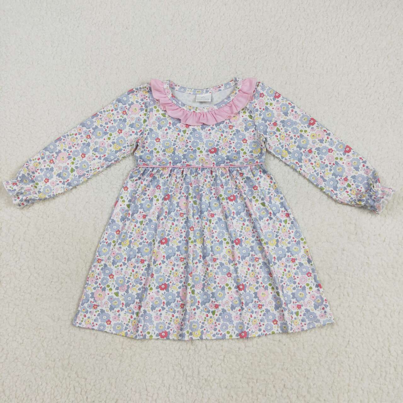 Toddle baby girl blue floral spring fall long sleeve dress