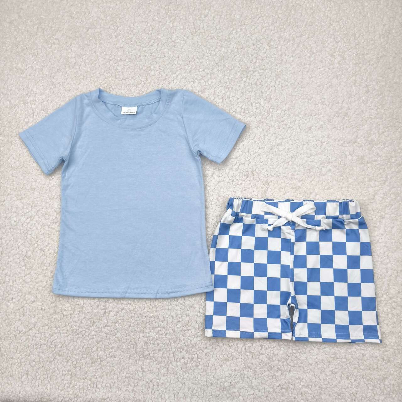 Blue shirt plaid shorts boys summer clothes