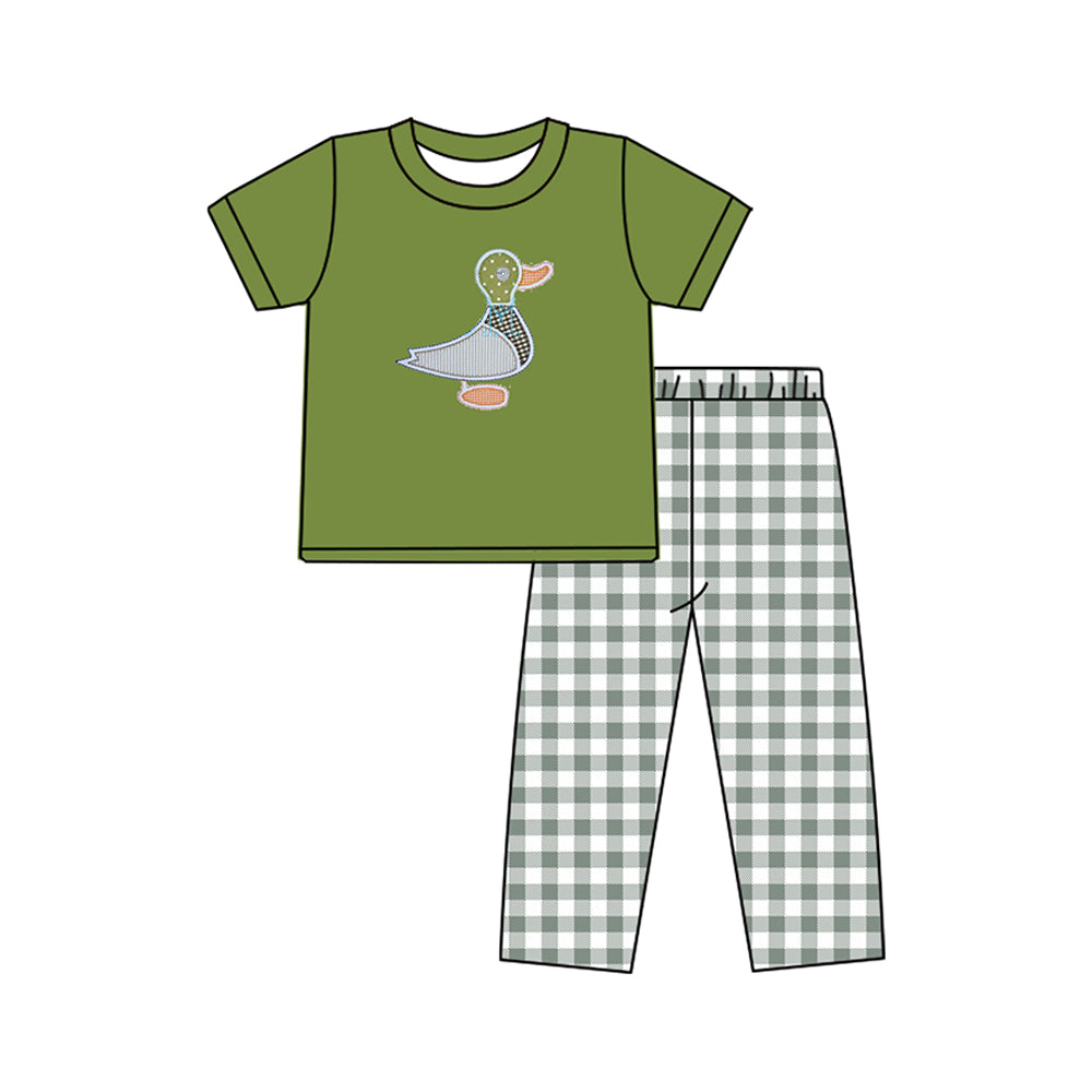 baby boy mallard duck green shirt plaid pants outfit preorder