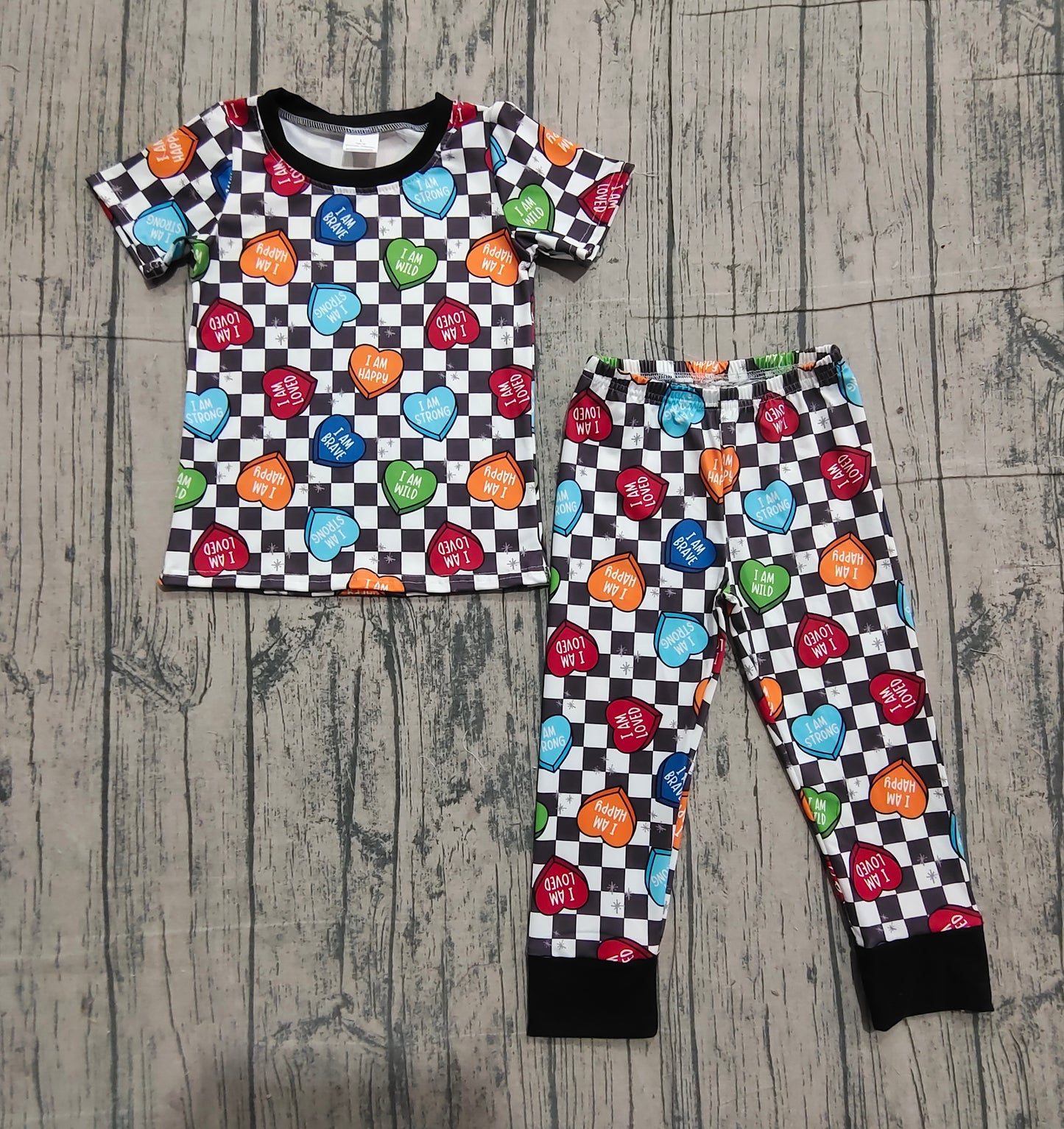 Valentines day heart print black checkered clothes preorder
