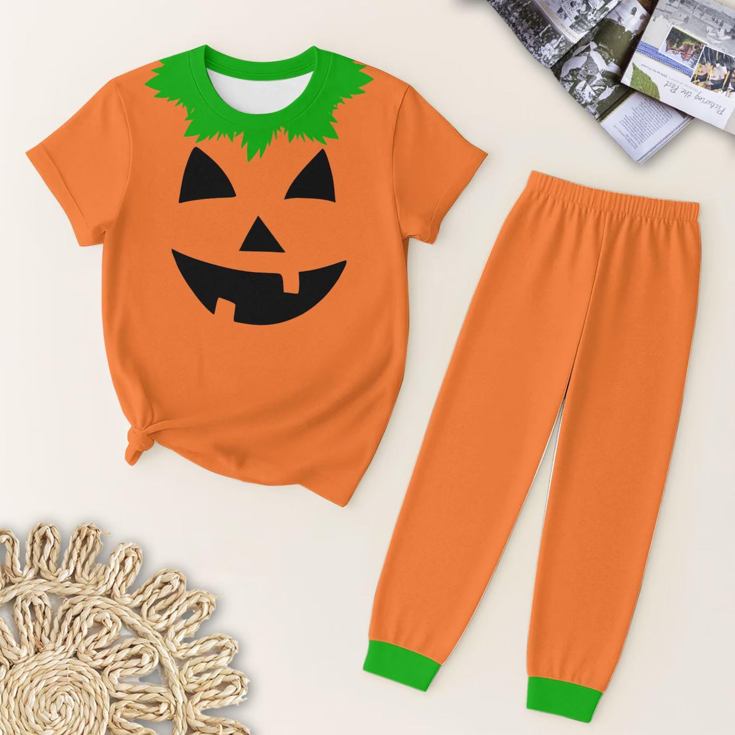 Halloween skull pumpkin boys short sleeve pajama set outfit preorder