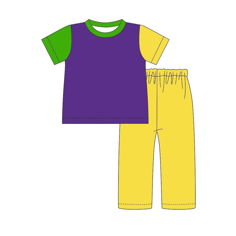 Mardi Gras design kids boys short sleeve outfit preorder