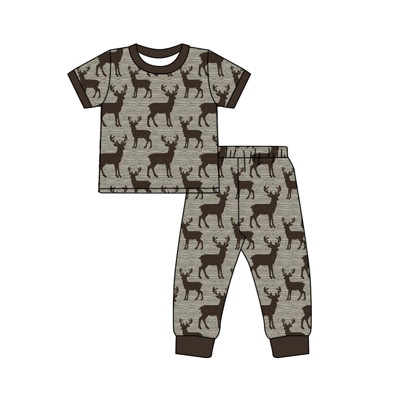 Deer print short sleeve top matching pants outfit preorder