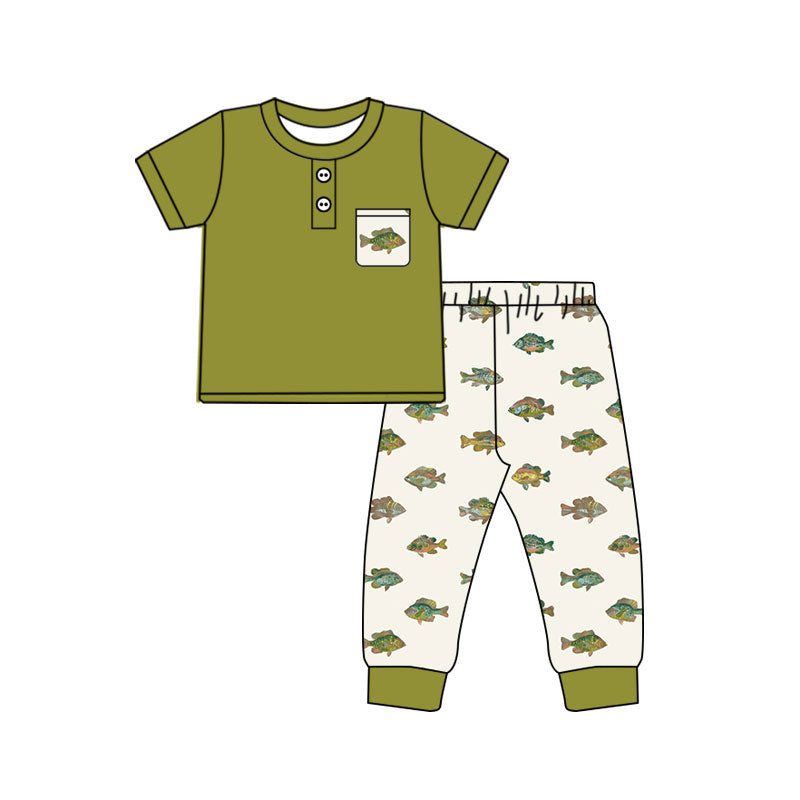 Short sleeve fishing top matching pants boy summer outfit preorder